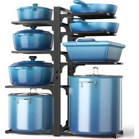 Étagère de rangement cuisine multifonctionnelle, support ustensiles de cuisine, organisateur armoire évier, étagère à plusieurs niveaux amovible, rack métallique robuste pour casseroles et poêles, gai (1/2)