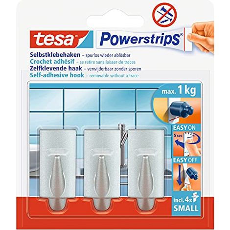 Tesa Powerstrips Ganci Adesivi Piccoli, Cromo Opaco (1/4)
