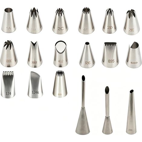18pcs Douilles Pâtisserie Grandes Inox, Grosse Embouts pour Poche à Douille, 15 Buses (1/5)