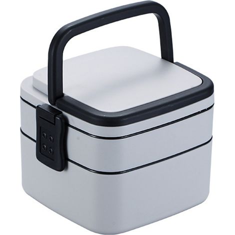 Boîte à lunch portable à double compartiment avec couvercle, idéale pour les employés de bureau et les étudiants, grise. (1/5)
