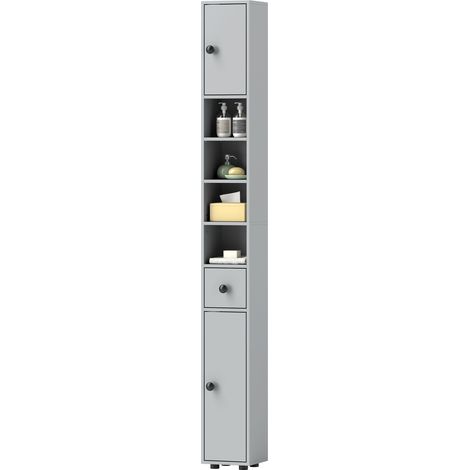 180cm Slim Bathroom Cabinet- Drawer- Shelves Cupboards -- Grey (1/5)