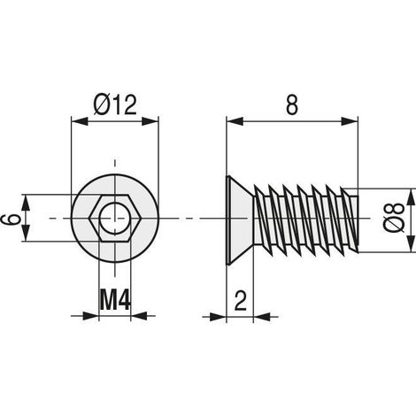 HERRAJES ALK tuerca de embutir allen. zincado. hpl metrica m-6 largo 8mm