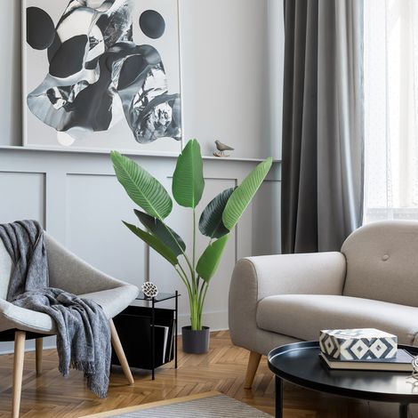 Planta de Decoración Artificial de Palma Árbol Realista con Maceta 7 Hojas para Interior Ø15x120 cm Verde (1/5)