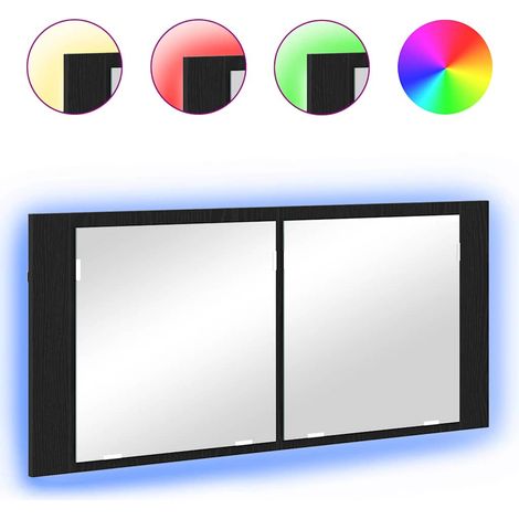 LED Spiegel-Schrank Schwarz Eichen-Optik 100 x 12 x 45 cm