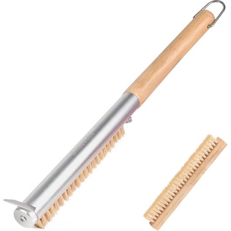Brosse Four à Pizza, Poils en Sisal, Tête de Rechange, 52 cm Brosse pierre à pizza avec racloir et poils naturels, pour fours à gaz, électriques et à bois, nettoyage sans rayures (1/5)
