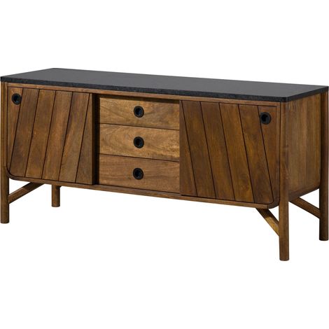 Credenza in legno di Mango 140x45x65 marrone oliato / granito scuro LOS ANGELES 108