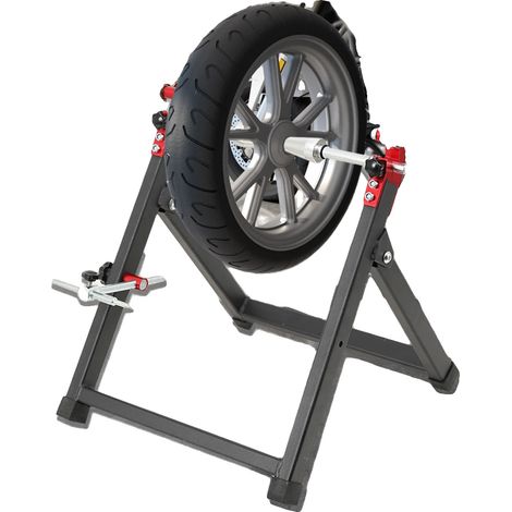 Équilibreuse de roue de moto, construction en acier, dimensions 34,2 x 37,2 x 39 cm, compatible avec des roues de 5 pouces de large et 23 pouces de diamètre, poids d'environ 4090 g, design pliable (1/5)