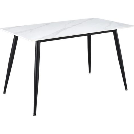 Table 130 x 70 cm céramique blanc marbré pieds métal noir - RYDER 2 (1/5)