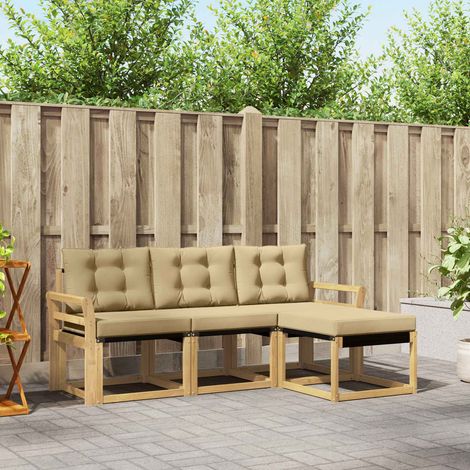 vidaXL Outdoor-Sofagarnitur mit Kissen 4 pcs Weiß und Beige (1/5)