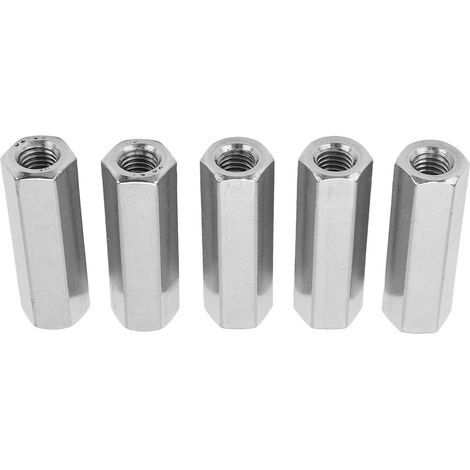 Lot de 5 écrous hexagonaux de raccordement M10x1,5 L55mm en acier inoxydable 304, antirouille et anticorrosion, pour boulons et goujons. (1/5)