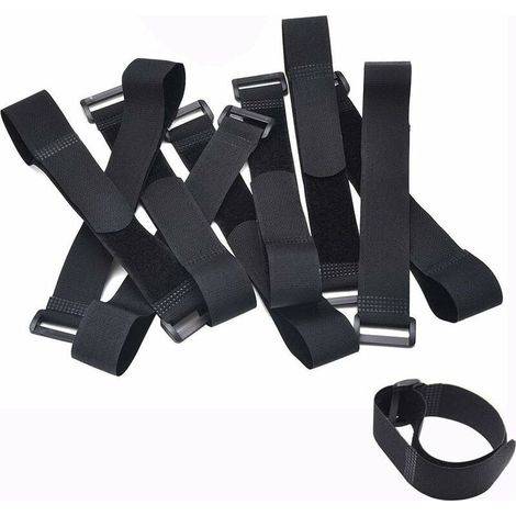 Lot de 10pcs Attache Câble, Sangles à Scratch Réglables avec Boucle en Plastique (300 mm x 20mm) (1/5)