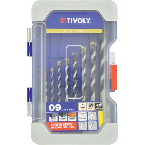Tivoly • Coffret 9 forets béton gradués SLR Ø 3 à 12mm