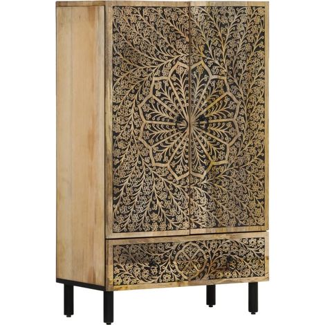 Buffet credenza cassettiera armadio mobile contenitore organizer per cucina soggiorno salotto 60 x 33 x 100 cm legno massello di mango marrone 020029607