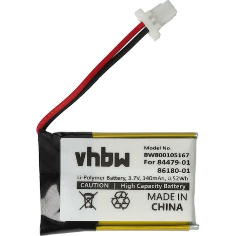 vhbw Battery compatible with Plantronics C054, C054A, C053, C053A, C565, C565 GAP Wireless Headset Headphones (140mAh, 3.7 V, Li-polymer)