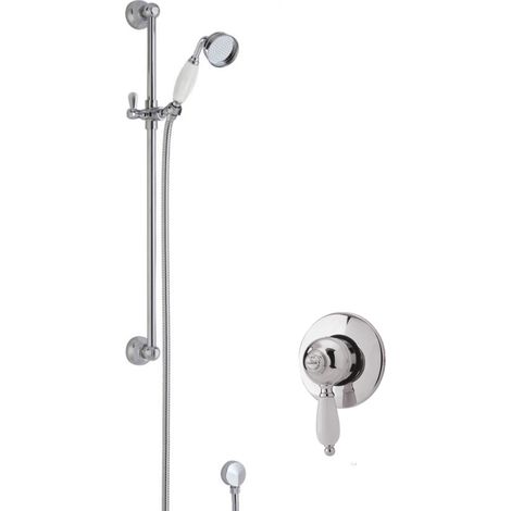 Traditional Concealed Manual Valve & Slide Rail Shower Set - Chrome/White - Balterley