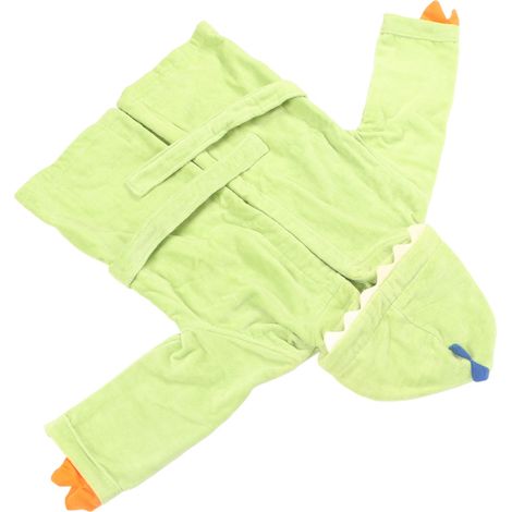Peignoir enfant en pur coton à imprimé dinosaure, vert jaunâtre, taille S, chemise de nuit décontractée. (1/5)