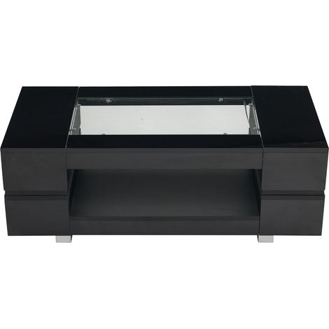 Table basse LED noire avec contrôle via application Bluetooth, table à design creux double niveau brillant, adaptée aux fêtes, aux bureaux et au salon (1/5)