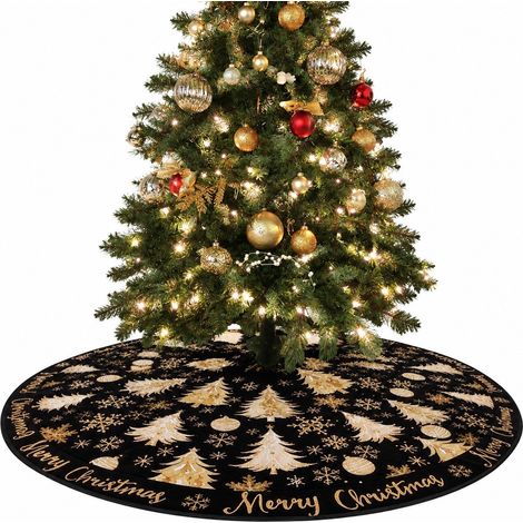 Jupe de sapin de Noël, imprimé peluche courte, doré, 120 cm, cache-pied de sapin 60 cm - 1 (1/5)