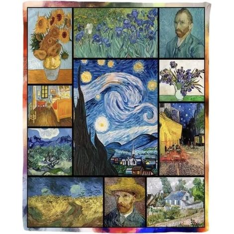 Decke, karierte Tagesdecke, Van-Gogh-Collage mit Kunstwerken, warmes Geschenk, 130 x 150 cm (1/3)