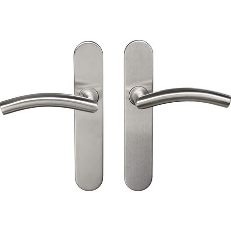 2 - Poignée sur plaque - Inox - Avec ressort de rappel - Carré 7mm - Pour porte 38-55mm - Norme NF EN1906 - Argent - 228x43cm