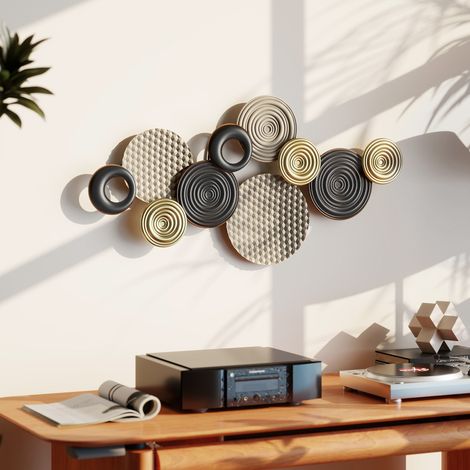 Décoration murale en métal - HOMCOM - design unique à plusieurs disques - 100 x 50 cm - kaki et noir