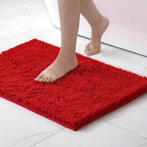 1 Tapis Chenille Rouge 40x60cm, Absorbant et Antidérapant (1/4)