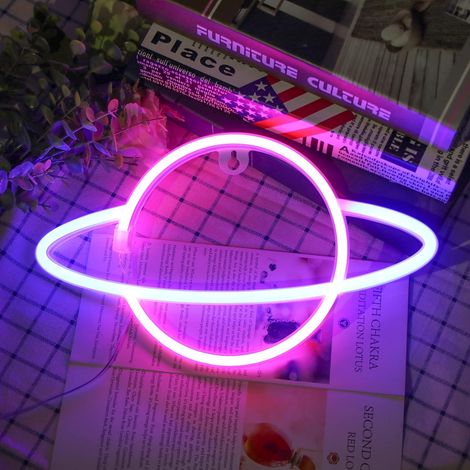 Neon Signs LED Enseigne Murale Au Néon, Suspendus Neon Lights Planet USB/Batterie Planète Lampe Neon pour Enfants Chambre Fête Danniversaire Bar Décor De Mariage--lumière:rose (1/4)