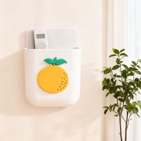 Boîte de Rangement Murale Cartoon avec Port de Chargement - Organiseur Déco Cute Blanc Orange Pattern ABS Environnemental 11x9x3.5cm 1L (1/5)