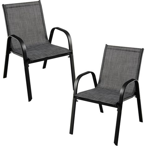 Costway – Lot de 2 chaises de jardin empilables – Structure en acier antirouille – Tissu respirant – Charge max 120kg – Accoudoirs ergonomiques