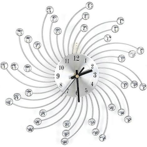 Horloge murale en métal argentée de 30 cm pour salon et chambre à coucher (1/4)