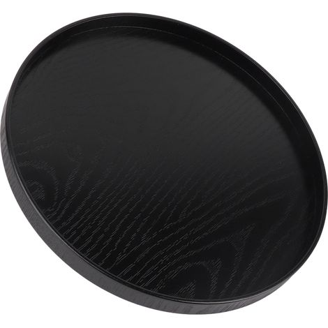 Plateau de service en bois massif 30 cm (11,8 po) - Plateau à thé rond, simple et élégant, multifonctionnel, noir, idéal pour les cafés, les bureaux et les tables à manger. (1/5)