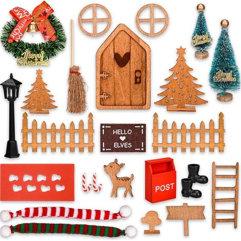 Kit Porte Lutin de Noël, Lutin Farceur de Noel Kit, Lutin de Noel Accessoires avec Couronne de Noel, Mini Sapin de Noel, Balai, Bottes, Echelle, Decoration Noel Cadeaux Enfants (1/5)