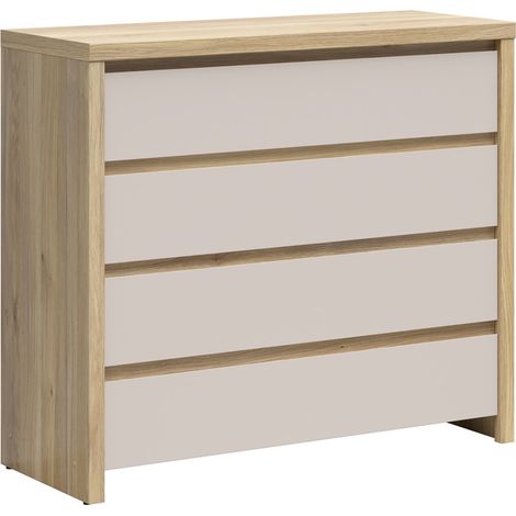 Commode 4 tiroirs meuble de rangement coloris Chêne mauvella/cachemire - Longueur 105 x Profondeur 40,5 x Hauteur 92 cm (1/5)