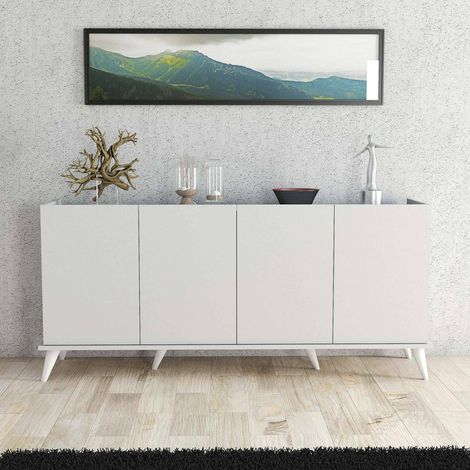Anrichte Paine, Sideboard: 2 Ablagen, 4 Türen, 6 Fächer, 180x45x81h cm, Weiß (1/5)