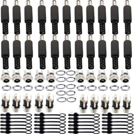 20Pcs 5,5 mm x 2.1 mm, connecteurs Jack de Prise d'alimentation mâle CC de – 20 connecteurs Jack filetés de Prise d'alimentation Femelle CC - 20Douilles de Protection en Caoutchouc (1/5)