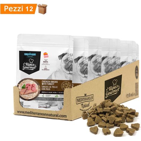 Multipack da 12 pz cibo per cani semiumido tapas gourmet mediterranean natural pollo & tacchino