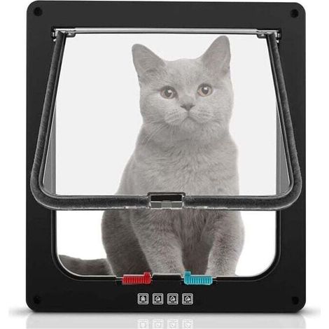 Grande Chatière pour Chat (Dimensions Extérieures 25x27.7x5.5 cm XL Noir) Chatière 4 Voies pour Chats et Petits Chiens Facile à Installer et à Utiliser chatières et portes manuelles (1/4)