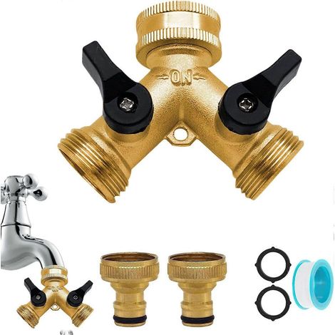 Répartiteur à 2 voies : distributeur d’eau en forme de Y permettant de raccorder deux tuyaux d’arrivée d’eau, de 1/2" et 3/4". (1/5)