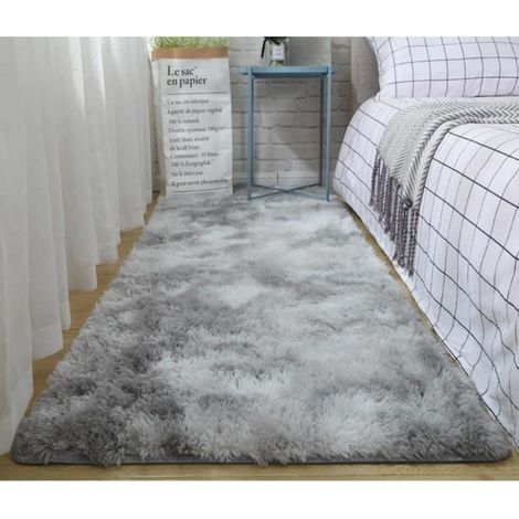Tapis - 80 x 160 cm - Polyester - Gris Clair - Rectangulaire - Shaggy - Pour Salon Chambre Bureau (1/2)