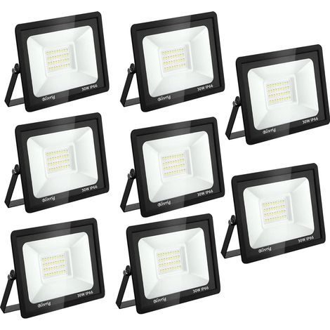 8PCS Projecteur LED Extérieur, 30W Spot LED Exterieur 3000LM Super Lumineux 6500K Blanc Froid Éclairage de Sécurité Extérieur IP66 Imperméable pour Garage Jardin Terrasse Parking (1/5)