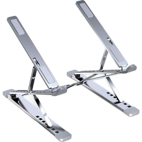 Support réglable pour ordinateur portable -Double pli - Alliage d'aluminium argenté (1/5)