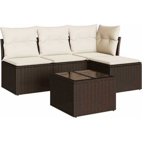 Maison Exclusive - Set Divano da Giardino 5 pz con Cuscini Marrone in Polyrattan (1/3)