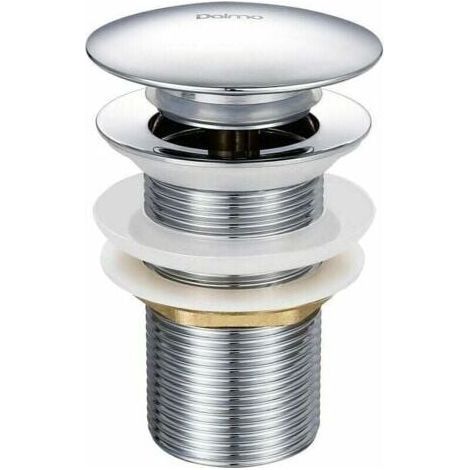 Bonde d'évier escamotable en laiton chromé 1-1/4 sans protection anti-débordement, équipée d'un système d'ouverture et de fermeture simple par bouton-poussoir. (1/4)