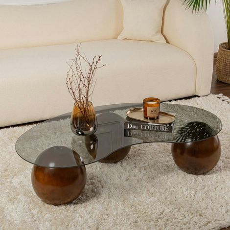 Pier Import – Table basse fixe en verre trempé – 120x70x30 cm – 3 pieds en polyuréthane marron – Design moderne élégant (1/5)