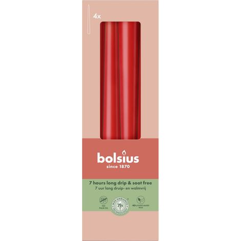 Bolsius Spitzkerzen zartrot 24,5 cm Ø 2,4 cm 4 Stück Spitzkerze