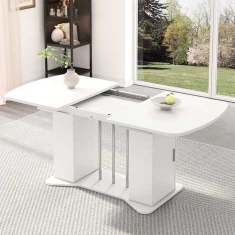 Tavolo da pranzo allungabile in MDF 120/160 x 80 cm bianco con gambe argentate e vano contenitore (1/5)