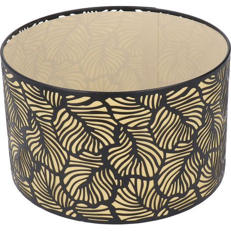 Pantalla de lámpara de metal hueca negra , pantalla de lámpara de mesa de metal, con forro amarillo, para base E27 E14 (1/5)
