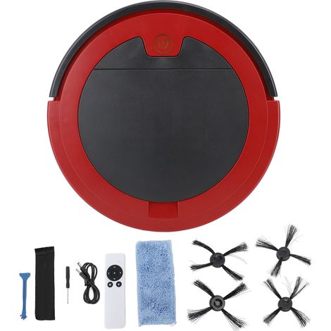 Ortviai Robot Aspirateur Balai Laveur 3-en-1 Rouge, Suction Puissante, Évite les Obstacles, Silencieux, Rechargeable USB