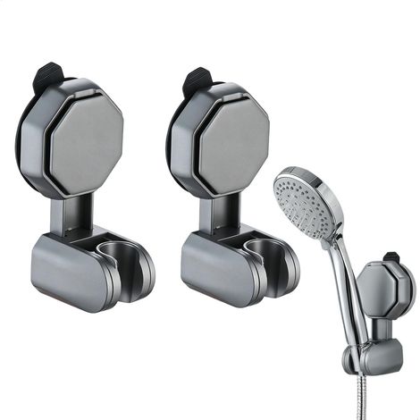 Support Pommeau de Douche Sans Percage,2 Pièces Accroche Pommeau de Douche Réglable pour Cuisine Salle de Bains,Ventouse Amovible Réutilisable Imperméable et Résistant à L'humidité,Noir (1/5)