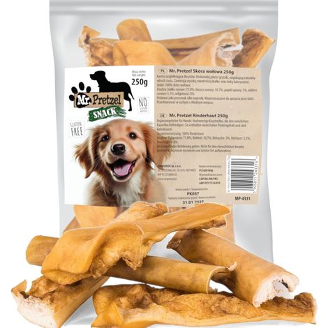 Premio para el cuero cabelludo de res Mr. Pretzel, masticable natural para perros, 250 g (1/5)